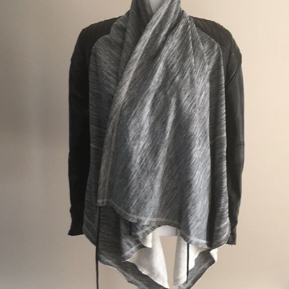 BlankNYC Faux Leather  + Heather Grey Sweatshirt Open Jacket/Sweatshirt - Size M - Picture 2 of 9